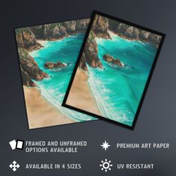 "Artery8 Porthcurno Beach Cliffs Aerial View Landscape Wall Art Print in Blue - Size: W24"" x H32""" - thumbnail 2