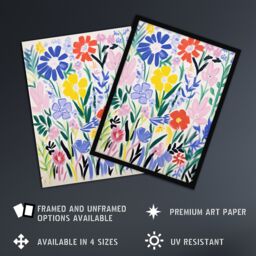 Artery8 Simple Henri Matisse Style Flowers In The Meadow Acrylic Painting Art Print Framed Poster Wall Decor in Black - Size: A4 - thumbnail 2