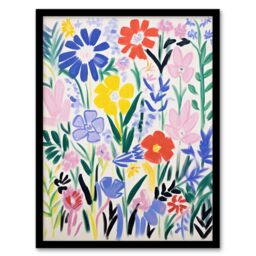Artery8 Simple Henri Matisse Style Flowers In The Meadow Acrylic Painting Art Print Framed Poster Wall Decor in Black - Size: A4 - thumbnail 1