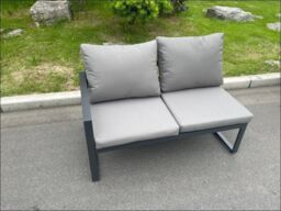Fimous Outdoor Garden Furniture Set Aluminium Lounge Sofa Square Coffee Table Sets with 2 Big Footstool Dark Grey - thumbnail 3
