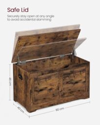VASAGLE Medium Rustic Storage Chest Blanket Box Safety Hinges Bench in Brown - thumbnail 2