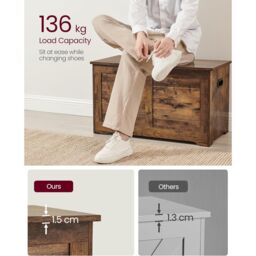 VASAGLE Medium Rustic Storage Chest Blanket Box Safety Hinges Bench in Brown - thumbnail 5