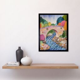"Artery8 Wall Art Print Modern Folk Art Countryside Bridge Art Framed in Black - Size: W12"" x H16""" - thumbnail 2