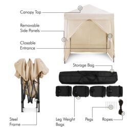 VonHaus Ivory Heavy Duty Pop Up Gazebo with Sides 2m x 2m - thumbnail 5