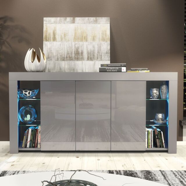 Mex Furniture LTD Sideboard with LED Lighting & Gloss Doors / 164cm in Dark Grey - image 1