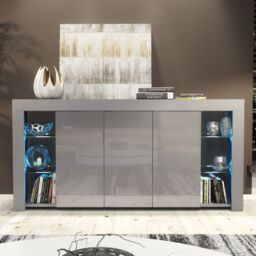 Mex Furniture LTD Sideboard with LED Lighting & Gloss Doors / 164cm in Dark Grey