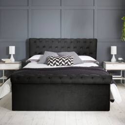 Aspire Mayfair Chesterfield Sleigh Ottoman Velvet Bed Frame in Black - Size: Double - thumbnail 4