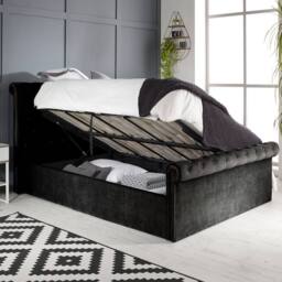 Aspire Mayfair Chesterfield Sleigh Ottoman Velvet Bed Frame in Black - Size: Double - thumbnail 3