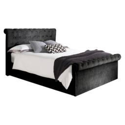 Aspire Mayfair Chesterfield Sleigh Ottoman Velvet Bed Frame in Black - Size: Double