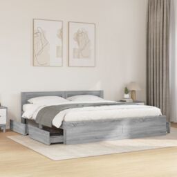 Berkfield Home Bed Frame with Headboard without Mattress Grey Sonoma 200x200 cm - thumbnail 1