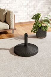 Living and Home 14KG Heavy Duty Resin Rattan Effect Parasol Base - 38mm Round Black Outdoor Cantilever Umbrella Weight Stand, Portable Weight Base - thumbnail 1