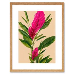 "Artery8 Wall Art Print Tropical Hawaiian Botanical Exotic Pink Floral Artwork Framed 9X7 Inch in Beige - Size: W7"" x H9""" - thumbnail 1