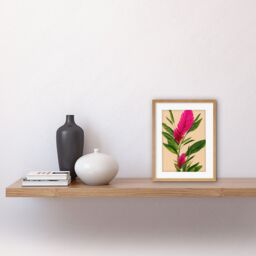 "Artery8 Wall Art Print Tropical Hawaiian Botanical Exotic Pink Floral Artwork Framed 9X7 Inch in Beige - Size: W7"" x H9""" - thumbnail 2