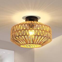 Pheashine Woven Rattan Ceiling Light, Black Base, E27 Mount, Bulb Not Included in Brown