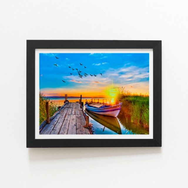 "Warren Reed - Designer Sunset Of Colours At The Lake Framed Art Print in Black - Size: W16"" x H24""" - image 1