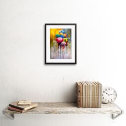 "Artery8 Wall Art Print Umbrellas in The Rain Painting Art Framed 9x7 inch in Black - Size: W7"" x H9""" - thumbnail 2