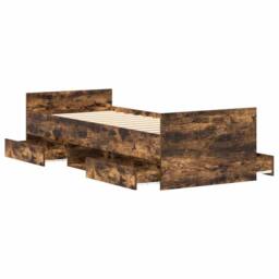 Berkfield Home Bed Frame with Headboard & Footboard Smoked Oak 90x190 cm Single in Brown - thumbnail 5