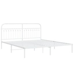Berkfield Home Metal Bed Frame without Mattress with Headboard White 183x213cm - Size: 183x213 cm - thumbnail 3