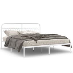 Berkfield Home Metal Bed Frame without Mattress with Headboard White 183x213cm - Size: 183x213 cm - thumbnail 2