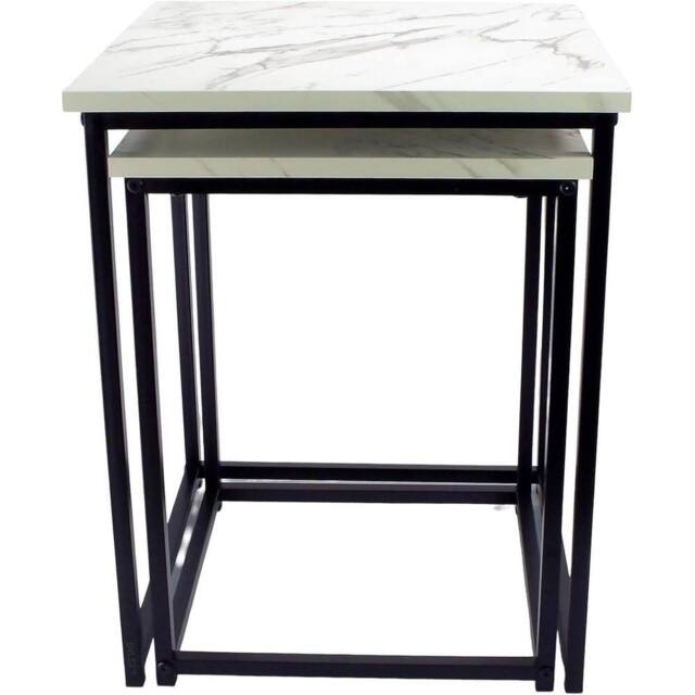 VOGREX 2Pcs Square Nesting Coffee Tables White Marble Black Metal Frame - image 1