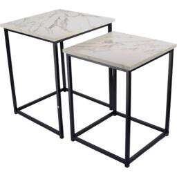 VOGREX 2Pcs Square Nesting Coffee Tables White Marble Black Metal Frame - thumbnail 2