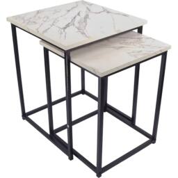 VOGREX 2Pcs Square Nesting Coffee Tables White Marble Black Metal Frame - thumbnail 4