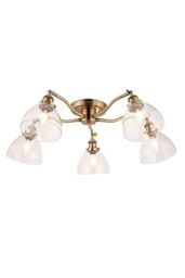Netlighting Hansen Multi Arm Glass Semi Flush Ceiling Lamp Antique Brass Plate Glass in Gold
