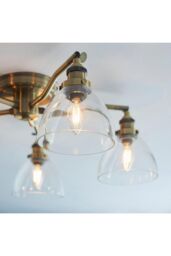 Netlighting Hansen Multi Arm Glass Semi Flush Ceiling Lamp Antique Brass Plate Glass in Gold - thumbnail 6