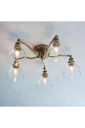 Netlighting Hansen Multi Arm Glass Semi Flush Ceiling Lamp Antique Brass Plate Glass in Gold - thumbnail 2