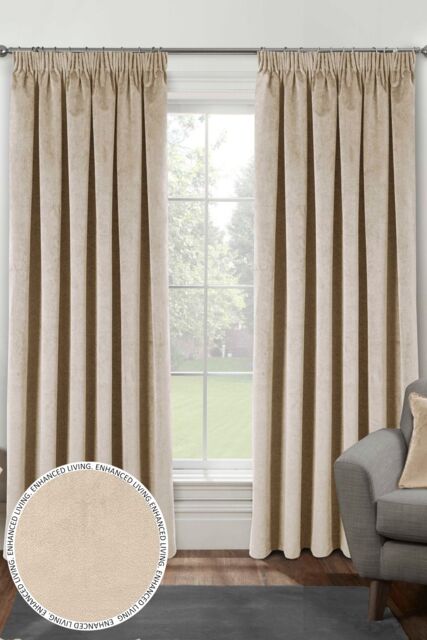 Enhanced Living Velvet, Supersoft, 100% Blackout, Thermal Pair of Curtains with Tape Top in Cream - Size: 168 cm width x 137 cm drop - image 1