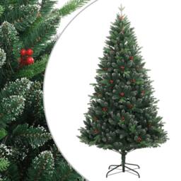 Berkfield Home Beautiful Artificial Hinged Christmas Tree with Red Berries 180 cm in Green - thumbnail 2