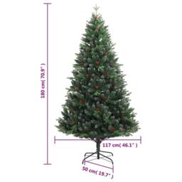 Berkfield Home Beautiful Artificial Hinged Christmas Tree with Red Berries 180 cm in Green - thumbnail 9