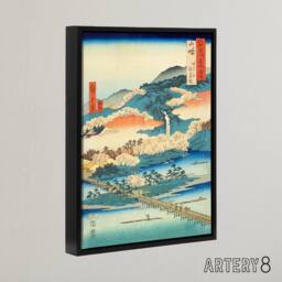 "Artery8 Togetsu Bridge In Arashiyama Framed Canvas Japanese Wall Art Print in Blue - Size: W12"" x H16""" - thumbnail 2