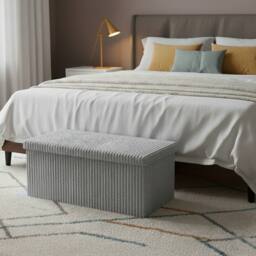 Snug City Corduroy Rectangle Storage Box with Lid Elegant Organizer for Any Room in Silver - Size: Large - thumbnail 1