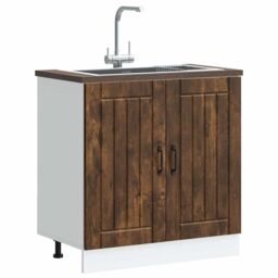 Berkfield Home Sink Base Cabinet Lucca Smoked Oak Engineered Wood in Brown - thumbnail 3