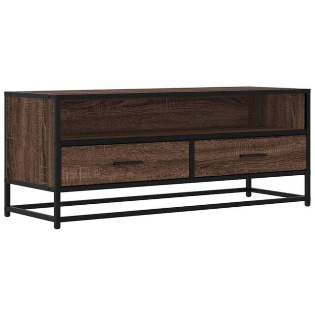 Berkfield Home TV Cabinet Brown Oak 100x34.5x40 cm Engineered Wood & Metal - image 1