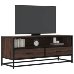 Berkfield Home TV Cabinet Brown Oak 100x34.5x40 cm Engineered Wood & Metal - thumbnail 2