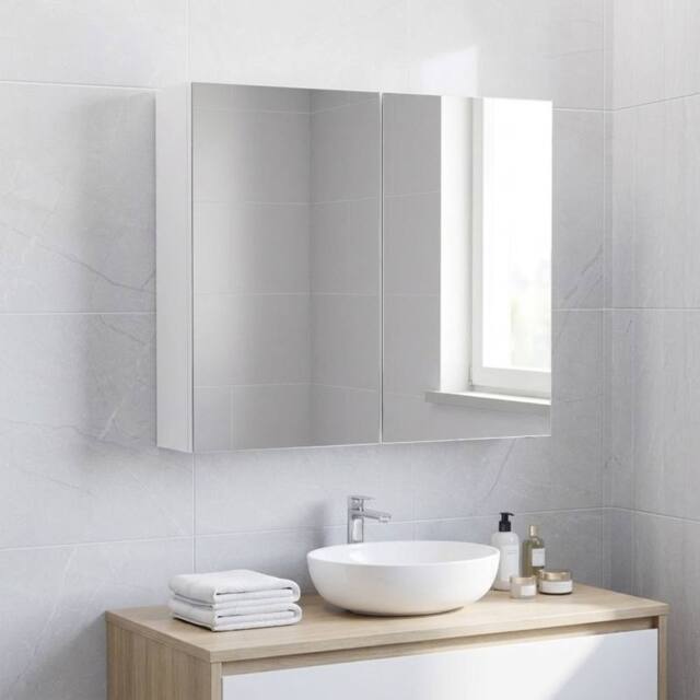 STILVORA Wall Mounted Mirror Cabinet with Adjustable Shelves in White - image 1
