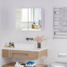 STILVORA Wall Mounted Mirror Cabinet with Adjustable Shelves in White - thumbnail 2