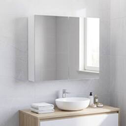 STILVORA Wall Mounted Mirror Cabinet with Adjustable Shelves in White - thumbnail 1