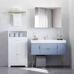 STILVORA Wall Mounted Mirror Cabinet with Adjustable Shelves in White - thumbnail 3