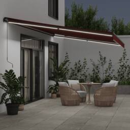 Berkfield Home Manual Retractable Awning with LEDs Burgundy 500x300 cm in Black - thumbnail 3