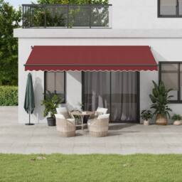 Berkfield Home Manual Retractable Awning with LEDs Burgundy 500x300 cm in Black
