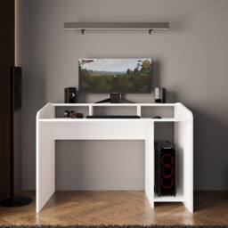 BIMOSSA Gaming Desk 117cm w/ Monitor Shelf - Modern Computer Desk for PC, Gaming & Home Office, Wooden Gaming Desk Table w/ Storage Shelves for - thumbnail 4