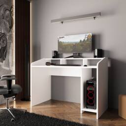 BIMOSSA Gaming Desk 117cm w/ Monitor Shelf - Modern Computer Desk for PC, Gaming & Home Office, Wooden Gaming Desk Table w/ Storage Shelves for - thumbnail 5