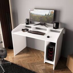 BIMOSSA Gaming Desk 117cm w/ Monitor Shelf - Modern Computer Desk for PC, Gaming & Home Office, Wooden Gaming Desk Table w/ Storage Shelves for - thumbnail 1
