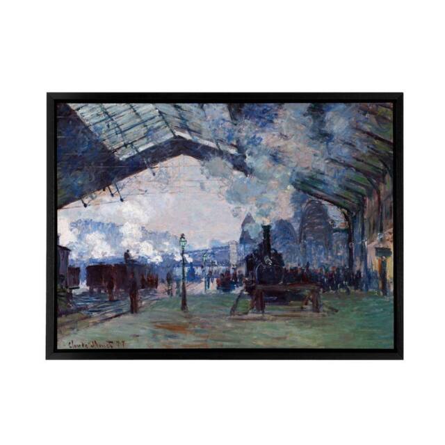 "Artery8 Claude Monet Arrival Of Normandy Train Framed Canvas Wall Art Print in Blue - Size: W12"" x H16""" - image 1