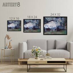 "Artery8 Claude Monet Arrival Of Normandy Train Framed Canvas Wall Art Print in Blue - Size: W12"" x H16""" - thumbnail 4