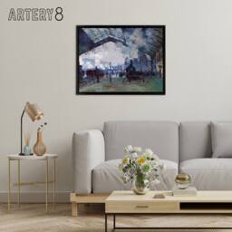 "Artery8 Claude Monet Arrival Of Normandy Train Framed Canvas Wall Art Print in Blue - Size: W12"" x H16""" - thumbnail 3