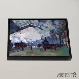 "Artery8 Claude Monet Arrival Of Normandy Train Framed Canvas Wall Art Print in Blue - Size: W12"" x H16""" - thumbnail 2